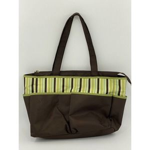 2014 Geoffrey LLC 19 Inch Diaper Bag Baby Tote Bag - Brown w/Green Stripes